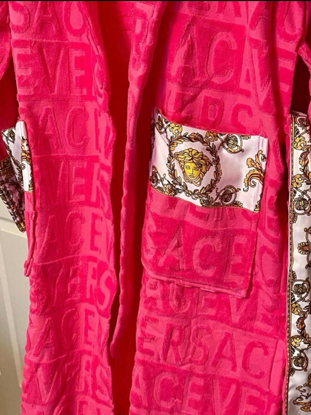 Versace Hot Pink Plush Medusa Logo Robe